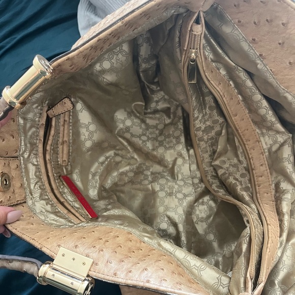 IVANKA TRUMP Beige Faux Ostrich Vegan Leather Shoulder Bag - Picture 6 of 16